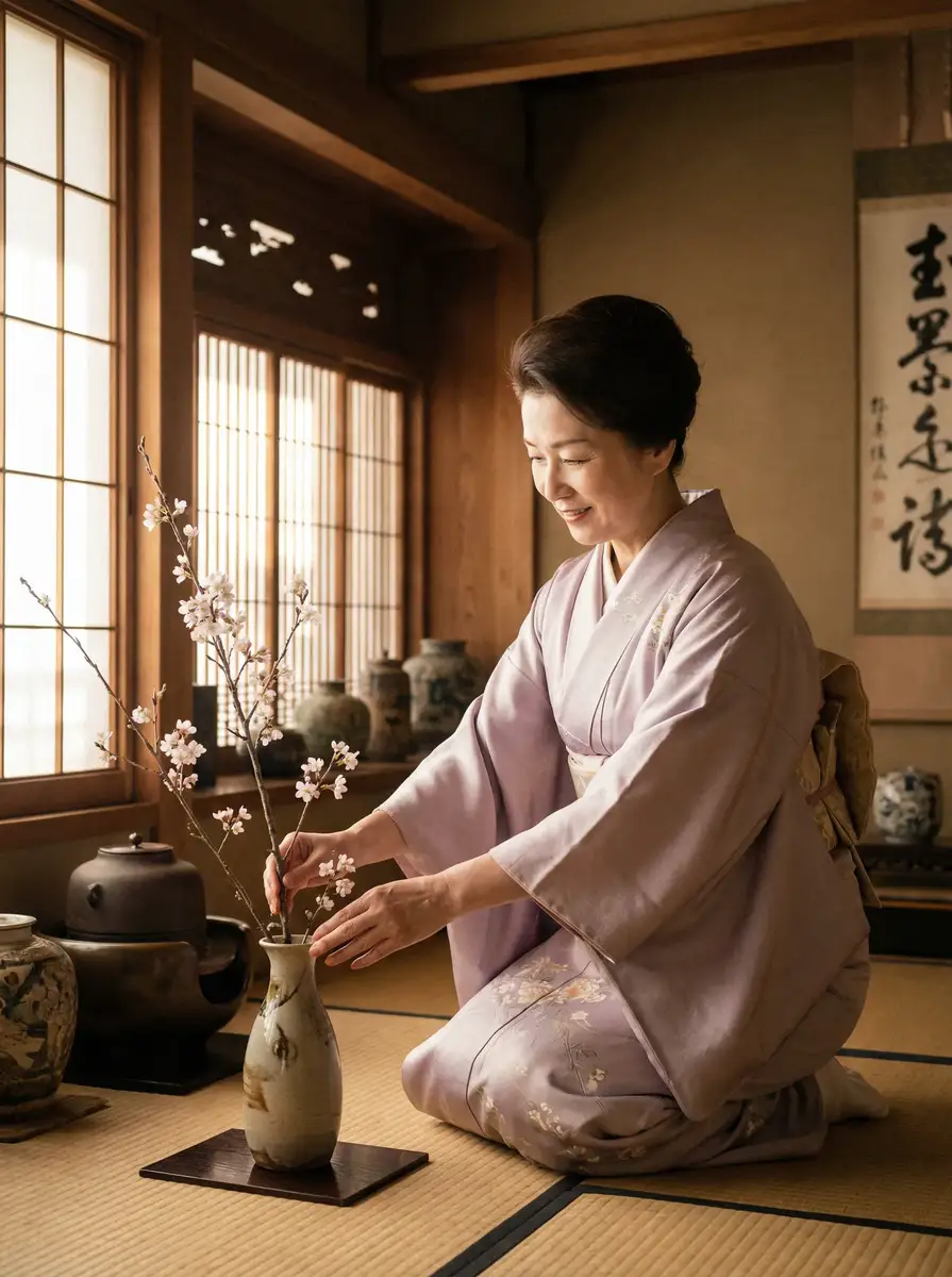 一位优雅的 俄罗斯美女 - 最新写真合集 | 高清美女视频 | 俄罗斯美女写真每日更新 在和室中插花